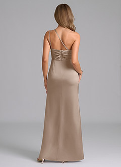 Azazie Eren Bridesmaid Dresses Taupe Mermaid One Shoulder Stretch Satin Dress image2