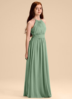 Azazie Malone Junior Robe Trapèze en Mousseline de soie Plissée Matcha image5
