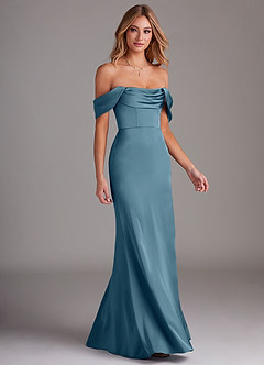 Azazie Saige Bridesmaid Dresses Bermuda Sheath Off the Shoulder Stretch Satin Dress image6