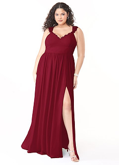 Azazie Cleobella Robes de demoiselle d'honneur Robe Trapèze en Mousseline de soie Dentelle en forme de cœur Bourgogne image8