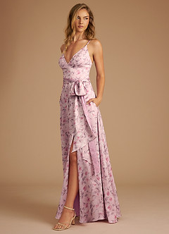 Azazie Sophia Vestidos de damas de honor Vestido de Roseta Floral De Ensueño de Floral De Ensueño de Corte en A con Plisado image5