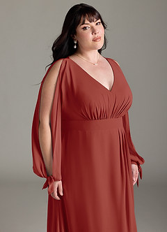 Azazie Matilda Bridesmaid Dresses Terracotta A-Line Long Sleeve Chiffon Dress image15