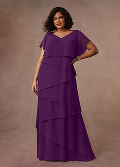 Azazie OHara Mother of the Bride Dresses Grape A-Line V-Neck Chiffon Dress image12