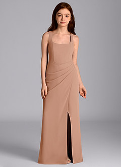 Azazie Mero Junior Champagne Rose Mermaid Pleated Chiffon Dress image6