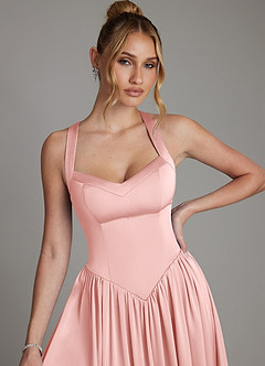 Azazie Francis At-home Try On Dresses Agave A-Line Corset Stretch Satin Dress image4