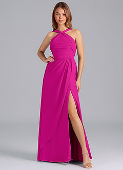Azazie Mianna Jurken voor bruidsmeisjes Jurk van Chiffon met A-Lijn Geplooid Fuchsia image3