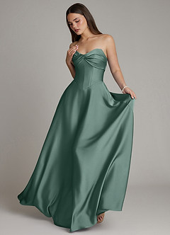 Azazie Meleena Bridesmaid Dresses Eucalyptus A-Line Strapless Stretch Satin Dress image5