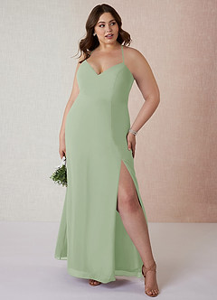 Azazie Manila Bridesmaid Dresses Dusty Sage Sheath V-Neck Chiffon Dress image7