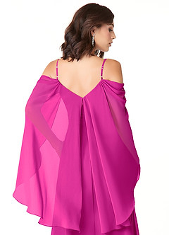 Azazie Cienna Bridesmaid Dresses Fuchsia A-Line Off the Shoulder Chiffon Dress image3
