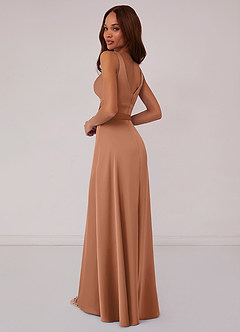 Barbie ♥ Azazie Final Sale Bronzer A-Line Bow Stretch Satin Dress image2