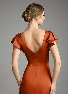 Azazie Omari Bridesmaid Dresses Burnt Orange A-Line Stretch Satin Dress image7