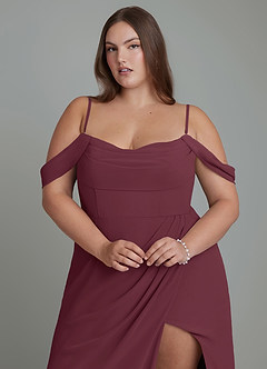 Azazie Johana Bridesmaid Dresses Cabernet Mermaid Off the Shoulder Chiffon Convertible Dress image10