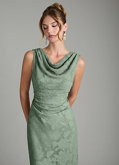 Azazie Kieryn Robes de demoiselle d'honneur Robe Sirène en Blumen-Burnout Plissée Matcha image11