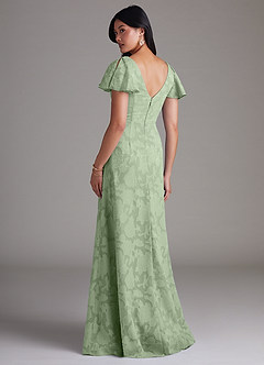 Azazie Soren Bridesmaid Dresses Dusty Sage A-Line Pleated Floral Burnout Dress image3