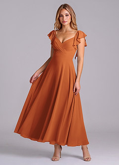 Azazie Leilani Bridesmaid Dresses Cinnamon A-Line Ruched Chiffon Dress image1