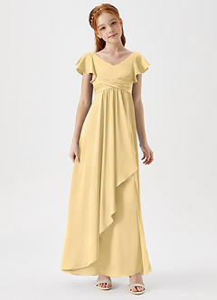 Azazie Omari Junior Butter A-Line Pleated Stretch Satin Dress image5