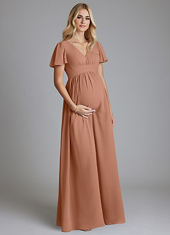 Azazie Verna Maternity Bridesmaid Dresses A-Line V-Neck Ruched Chiffon Floor-Length Dress image3