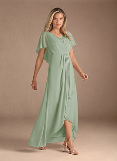 Azazie Eliza Mother of the Bride Dresses Dusty Sage A-Line V-Neck Pleated Chiffon Dress image6