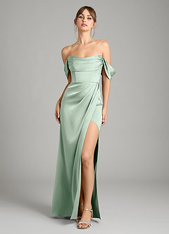 Azazie Johana Bridesmaid Dresses Agave Mermaid Off the Shoulder Stretch Satin Convertible Dress image6