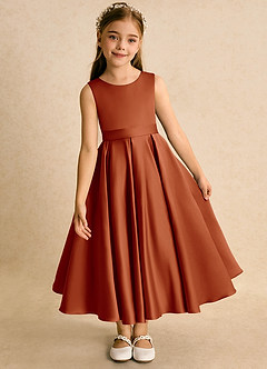 Azazie Junebuj Flower Girl Dresses Paprika Ball-Gown Pleated Matte Satin Dress image6