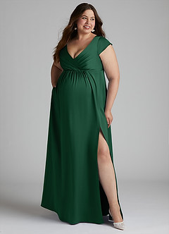 Azazie Allessia Maternity Bridesmaid Dresses A-Line Pleated Stretch Satin Floor-Length Dress image10