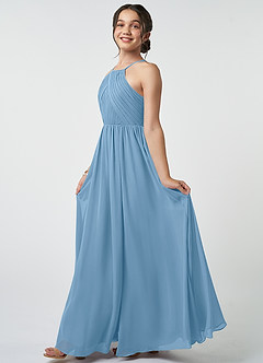 Azazie Leighton Junior Steel Blue A-Line Pleated Chiffon Dress image4