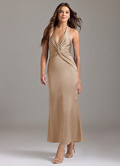 Azazie Valerie Bridesmaid Dresses Taupe Mermaid Pleated Stretch Satin Dress image3