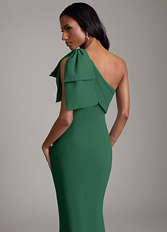 Azazie Yuanna Vestidos de damas de honor Vestido de Verde Oscuro de Gasa de Corte Sirena con Hombro unilateral image7