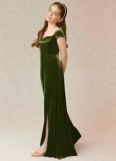 Azazie Gabi Junior Olive A-Line Velvet Dress image4