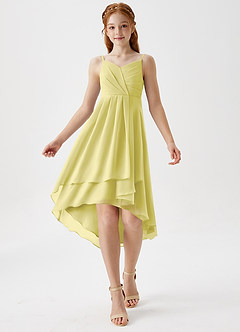 Azazie Mariam Junior Lemon Sorbet A-Line Pleated Chiffon Dress image3