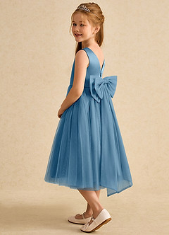 Azazie Winnie Blumenmädchenkleider Ballkleid Schleifen Tüll Kleid Stahlblau image5