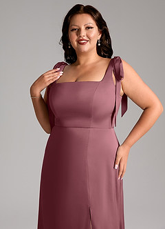 Azazie Frostine Bridesmaid Dresses Desert Rose A-Line Bow Stretch Satin Dress image12