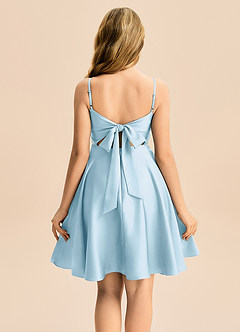 Azazie Miko Junior Sky Blue A-Line Pleated Stretch Satin Dress image2