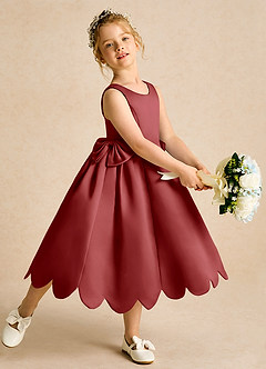 Azazie Macaroon Flower Girl Dresses Rust Ball-Gown Bow Matte Satin Dress image1