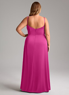 Azazie Azuree Bridesmaid Dresses Fuchsia A-Line Pleated Stretch Satin Dress image2