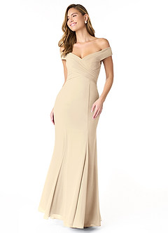 Azazie Lecia Brautjungfernkleider Wandelbar Empire Schulterfrei, plissiert Chiffon Kleid Champagner image1