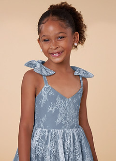 Azazie Tilly Flower Girl Dresses Diamond White Dusty Blue A-Line Lace Dress image5