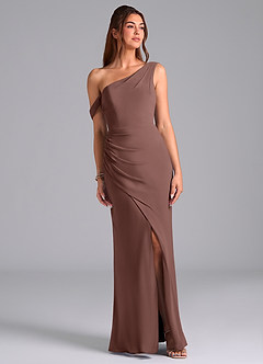 Azazie Madelyn Robes de demoiselle d'honneur Robe Sirène Convertible en Mousseline de soie Une épaule Expresso image1
