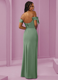 Barbie ♥ Azazie Jurken voor bruidsmeisjes Converteerbaar Jurk van Stretch Satijn met Kolom Off the Shoulder Matcha image7