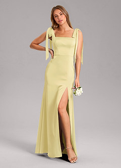 Azazie Frostine Bridesmaid Dresses Lemon Sorbet A-Line Bow Stretch Satin Dress image3