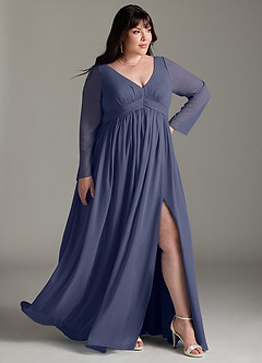 Azazie Teton Maternity Bridesmaid Dresses A-Line Long Sleeve Chiffon Floor-Length Dress image11