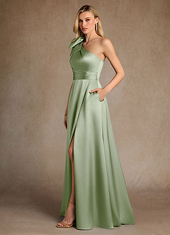 Azazie Easton Abiti per la Madre della Sposa Abito A-Line in Raso Elasticizzato Monospalla Verde Salvia image2