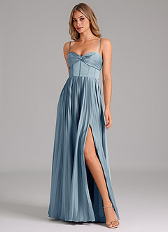 Azazie Tyla Bridesmaid Dresses Dusty Blue A-Line Sweetheart Neckline Stretch Satin Dress image4