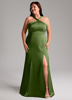 Azazie Rue Robes de demoiselle d'honneur Robe Trapèze en Satin extensible Plissée Genévrier image10