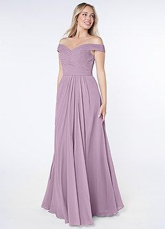 Azazie Audrianna Jurken voor bruidsmeisjes Converteerbaar Jurk van Chiffon met A-Lijn Off-the-shoulder verzameld Blauweregen image2