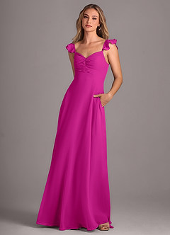 Azazie Kaylyn Bridesmaid Dresses Fuchsia A-Line Ruched Chiffon Dress image2