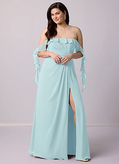 Barbie ♥ Azazie Bridesmaid Dresses Sea Glass A-Line Off the Shoulder Chiffon Convertible Dress image10