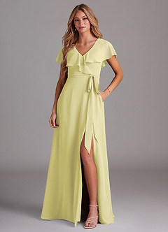 Azazie Lainey Brautjungfernkleider A-Linie mit Taschen Chiffon Kleid Zitronensorbet image1
