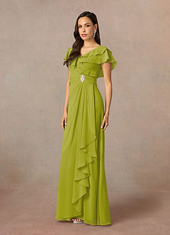 Azazie Snapdragon Mère de la mariée Robes Robe Trapèze en Mousseline de soie Col en V froncé Citronnelle image2
