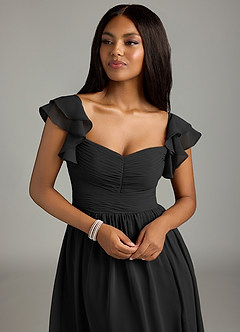 Azazie Anaya Robes de demoiselle d'honneur Robe Trapèze en Mousseline de soie Plissée Noir image6